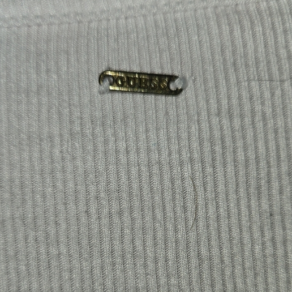 Large Guess White Ribbed Short Sleeve Wrap Top Classic Minimalist Basic Simple - Picture 6 of 6